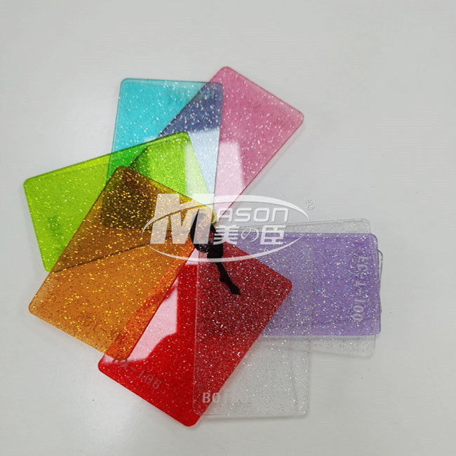 3mm 1220x2440 แผ่นอะครีลิคแวววาวสีแดงสีเหลืองสีน้ำเงินสำหรับงานฝีมือตกแต่ง